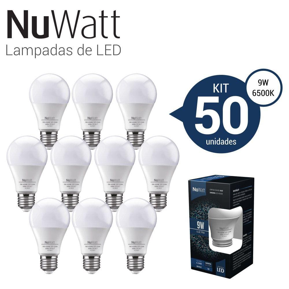 Kit 50 Lampada Led Bulbo 9w Samsung A60 E27 Luz Branca Fria