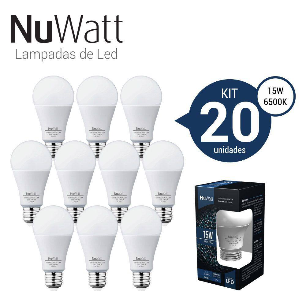 Kit 20 Lampada Led Bulbo 15w Samsung A70 E27 Luz Branca Fria