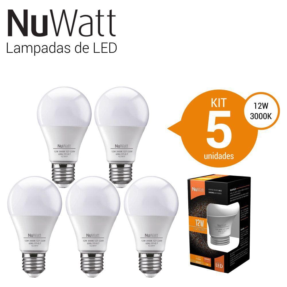 Kit 5 Lampada Led Bulbo 12w Samsung A65 E27 Luz Amare Quente