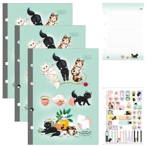 Kit 03 Refil Caderno Argolado Fichário (COLEGIAL) 17,7 x 24cm Purrfect Cats Tiliflex 80 Folhas Tilibra
