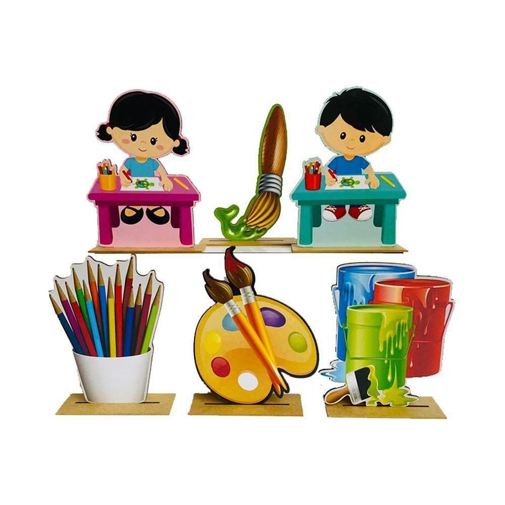 Kit Display De Mesa 6 Peças Para Festa Pintando O 7 Mdf