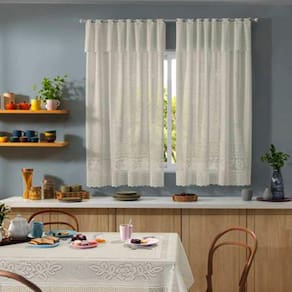 Cortina Interlar de Renda para Cozinha Valencia com Bando 280mx120m Marfim
