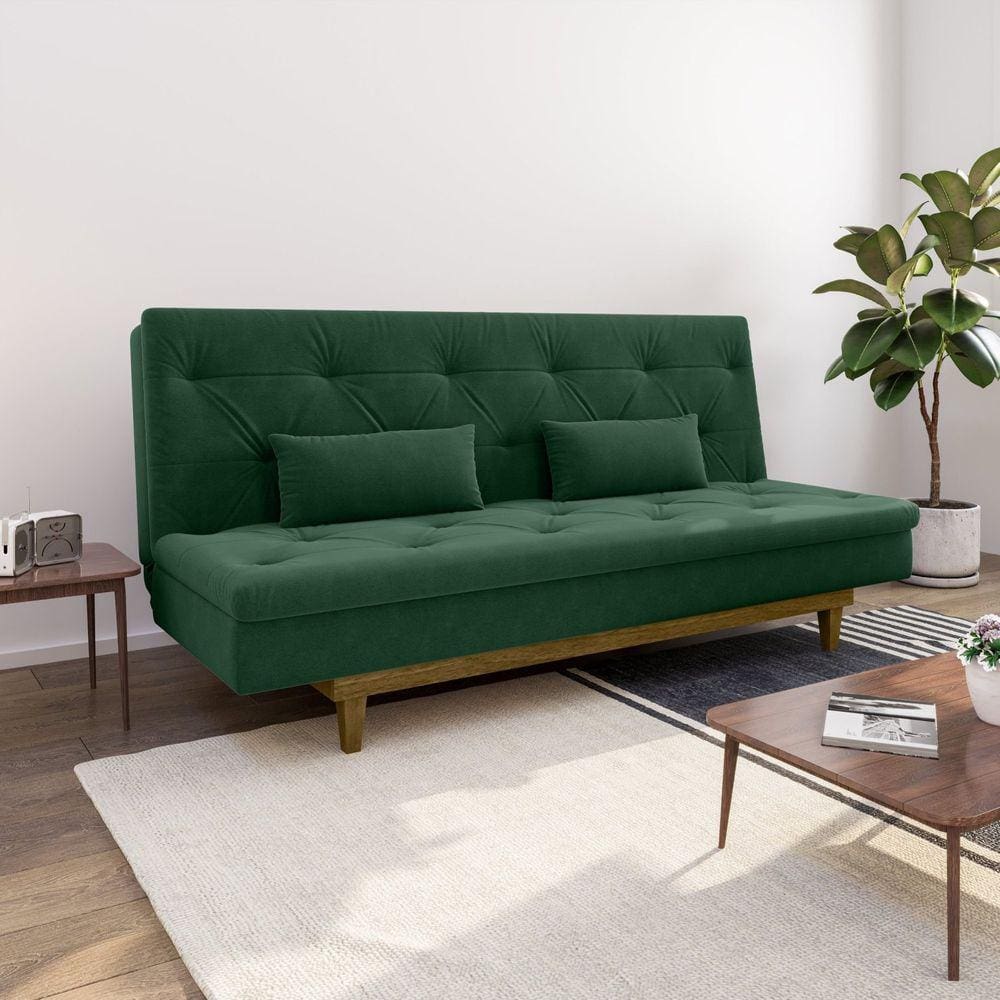 Sofá Cama 3 Lugares em Suede Tokio Yescasa Verde/Castanho