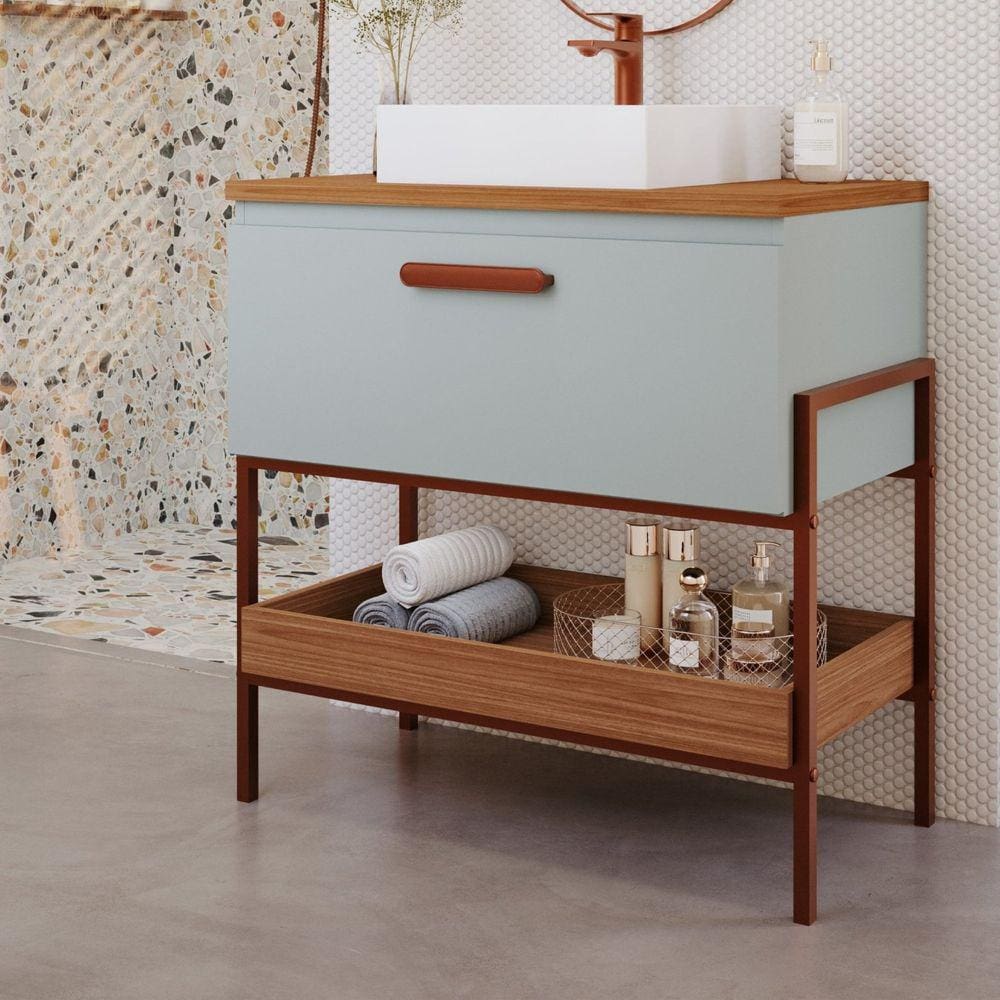 Gabinete para Banheiro com Cuba Hana Espresso Móveis Pistache