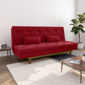 Sofá Cama 3 Lugares em Suede Tokio Yescasa Vermelho/Castanho