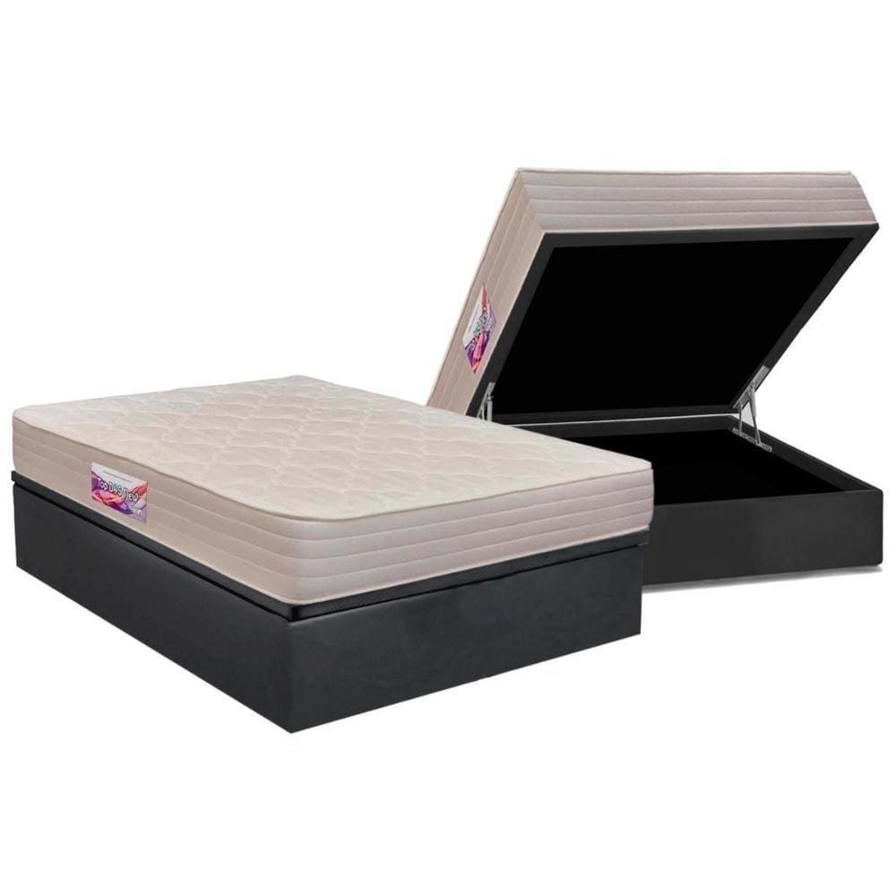 Conjunto Box Baú Casal: Colchão Espuma D45 New Top Double Face + Base Crc Courano Gray