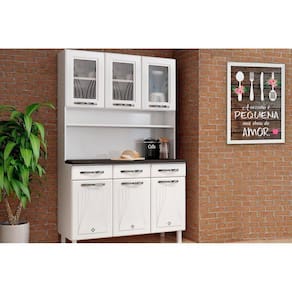 Kit De Cozinha Compacta Star New C- 6 Portas (3 C- Vidro) E 3 Gavetas 120cm Branco - Telasul