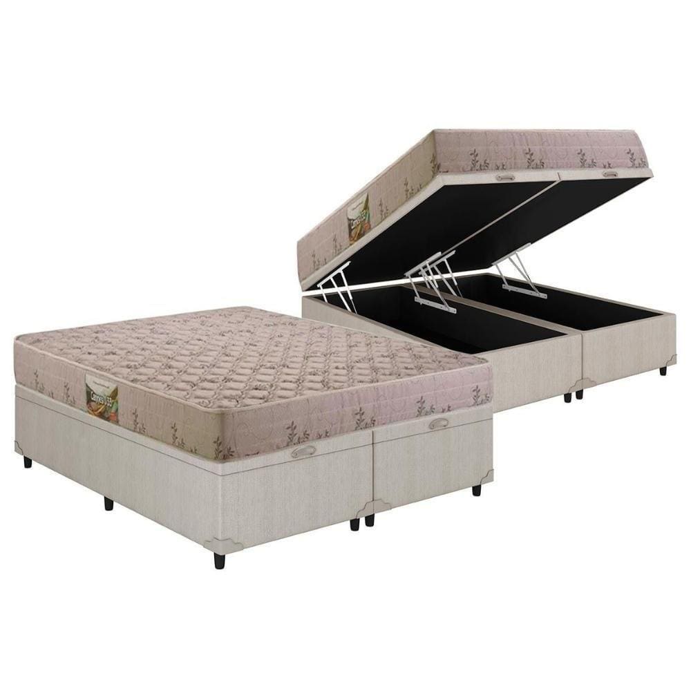 Conjunto Box Baú Queen: Colchão Espuma Herval D33 Cannes Double Face + Base Crc Courano Clean(158x198)
