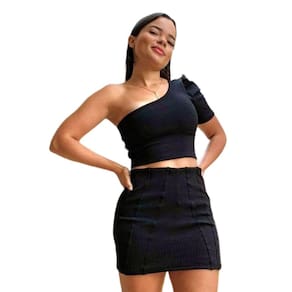 Conjunto Feminino Mula Manca uma Manga Sem Bojo Short Saia