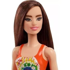 Boneca Barbie Praia Maiô Laranja Morena Mattel GHH38