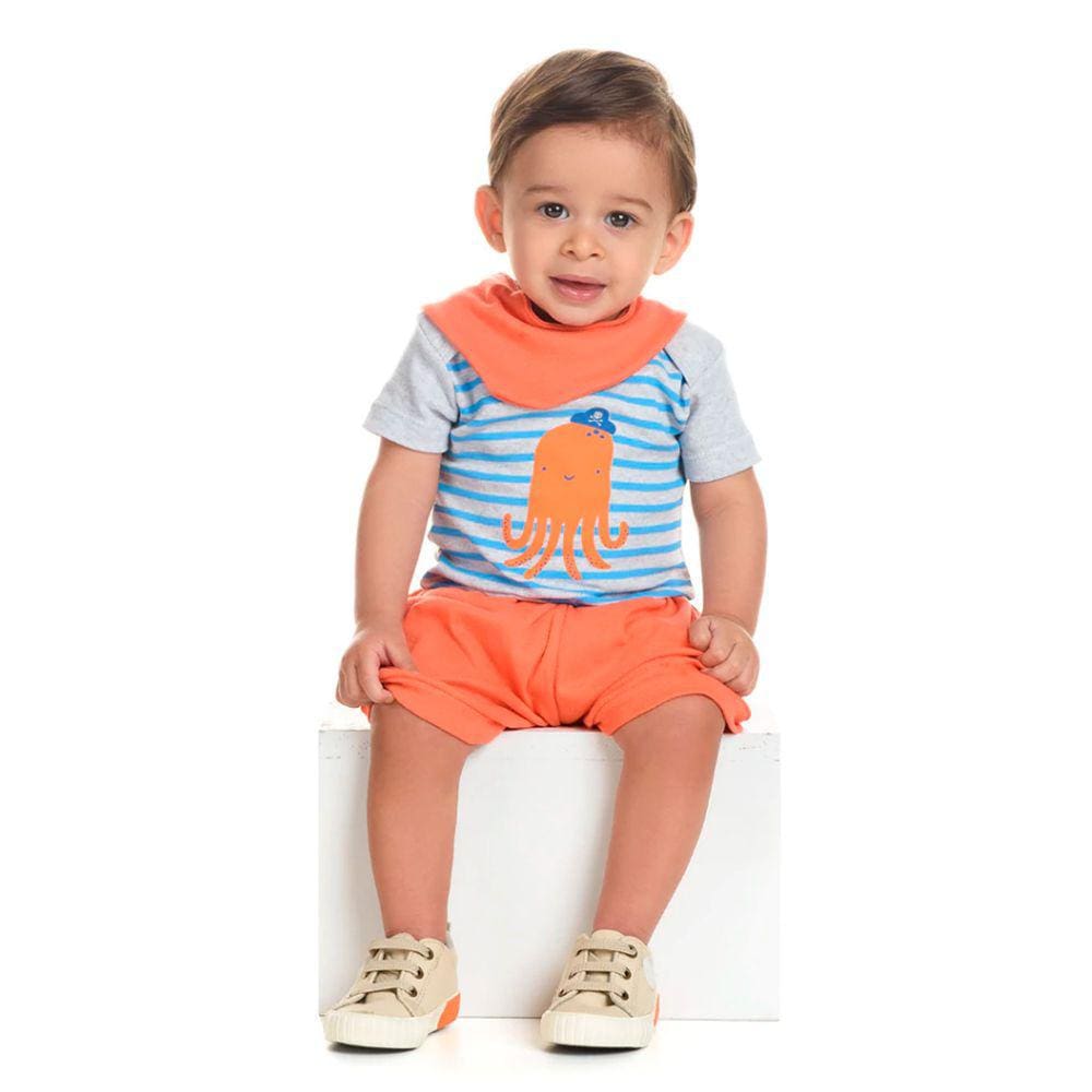 Roupinha de bebe Kit Body menino Conjunto com shorts e Babador