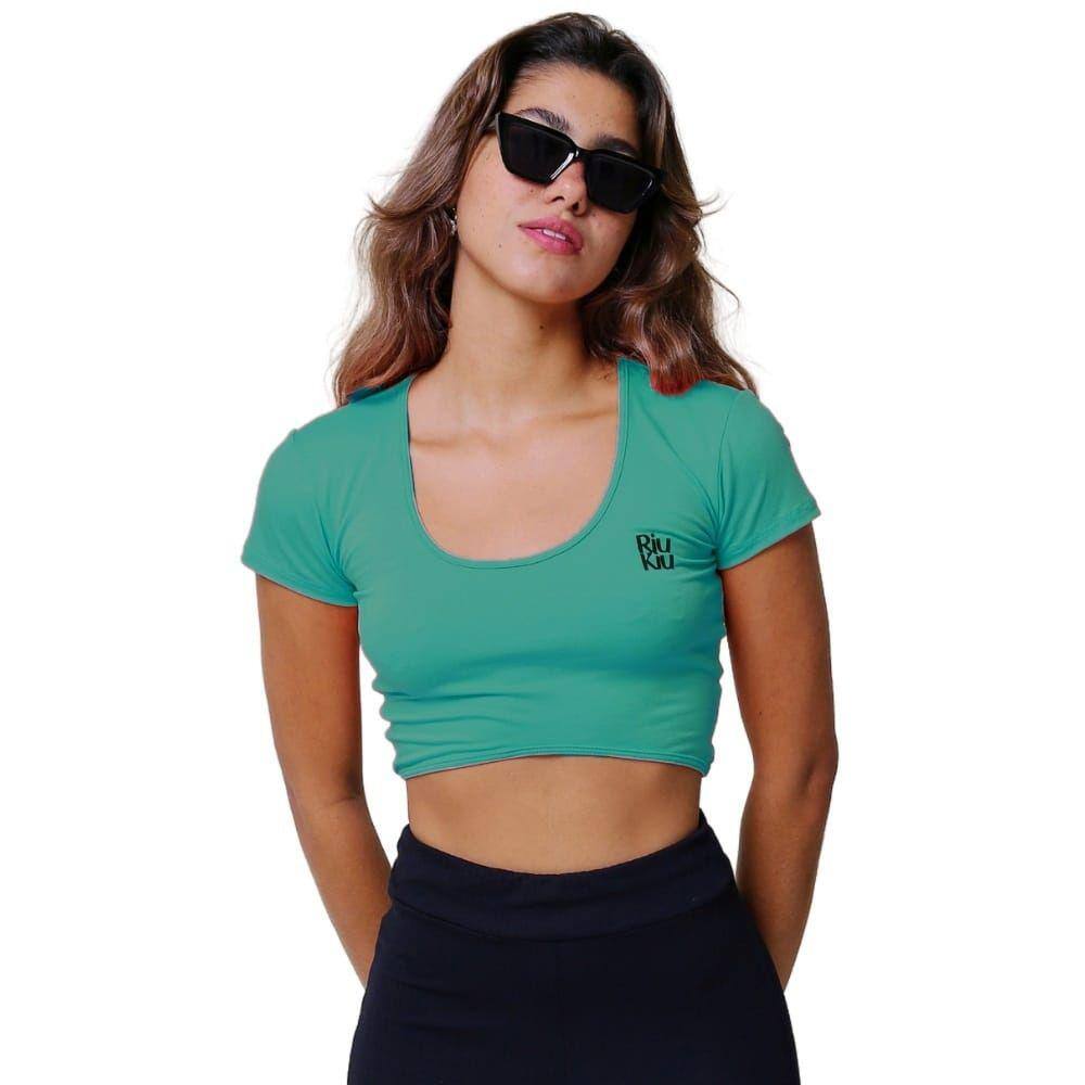 Blusinha Cropped Riu Kiu Barra Arredondada Verde 10606