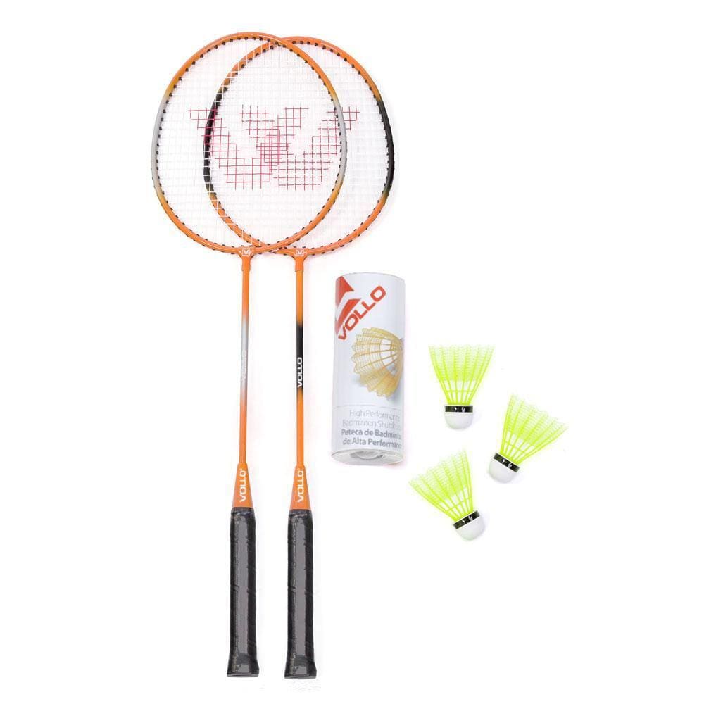 Kit Badminton Vollo com 2 Raquetes e 3 Petecas de Nylon