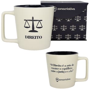 Caneca Profissão Advogado Direito Estampa Em Baixo Relevo Azul Cerâmica Branca 400ML
