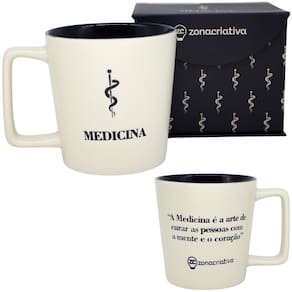 Caneca Profissão Medico Medicina Estampa Em Baixo Relevo Azul Cerâmica Branca 400ML