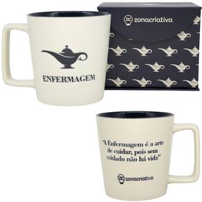 Caneca Profissão Enfermeira Enfermagem Estampa Em Baixo Relevo Azul Cerâmica Branca 400ML
