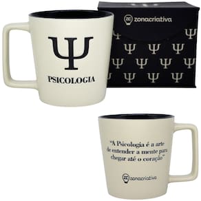 Caneca Profissão Psicologia Psicólogo Estampa Em Baixo Relevo Azul Cerâmica Branca 400ML