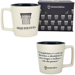 Caneca Profissão Arquitetura Arquiteto Estampa Em Baixo Relevo Azul Cerâmica Branca 400ML