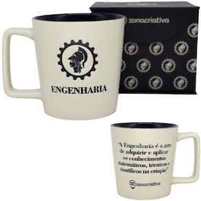 Caneca Profissão Engenheiro Engenharia Estampa Em Baixo Relevo Azul Cerâmica Branca 400ML