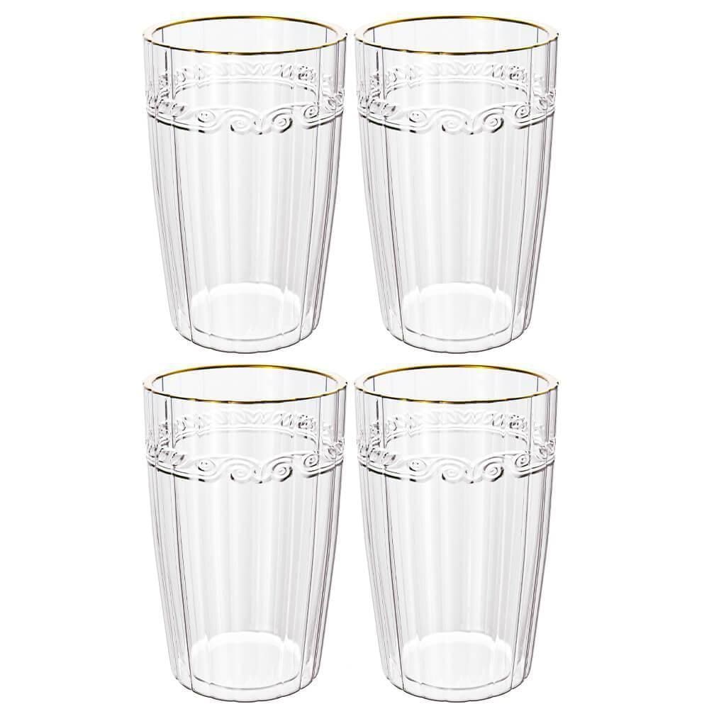Jogo de Copos de Cristal Transparente Fio de Ouro Imperial 370ml 4 peças - Lyor