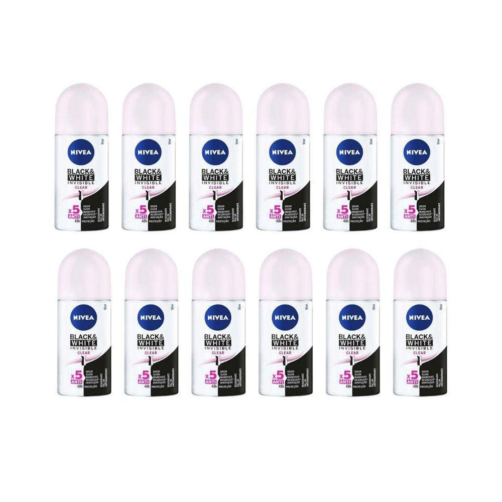 Desodorante Roll-On Nivea 50Ml Fem Invisible Clear- Kit 12Un