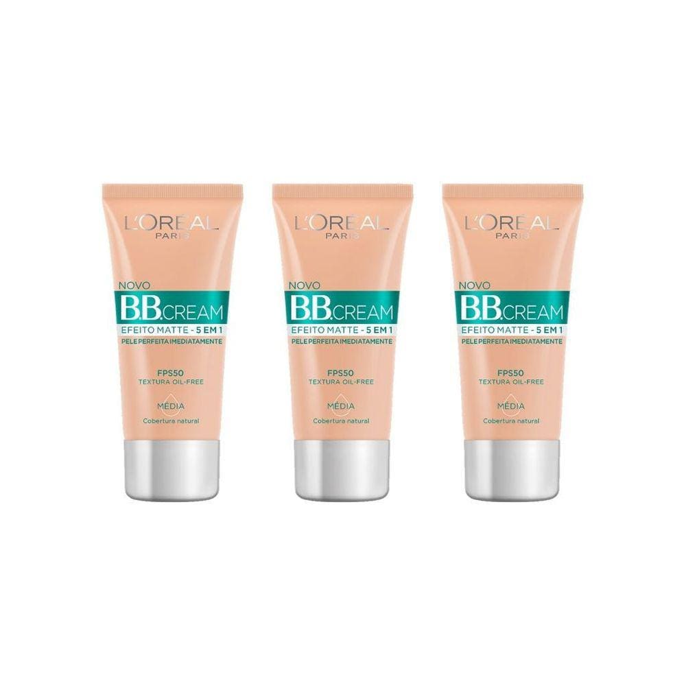 Base Loreal Bb Cream 30Ml Matte Cor Media-Kit C/3Un