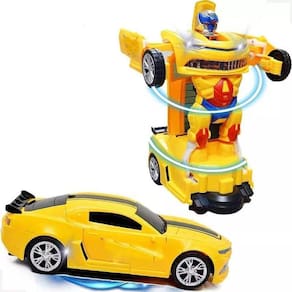 Carro Robô Transformers Bate E Volta Amarelo Com Som E Luz