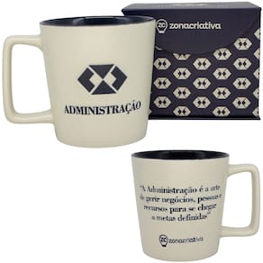 Caneca Profissão Administrador Administração Estampa Em Baixo Relevo Azul Cerâmica Branca 400ML