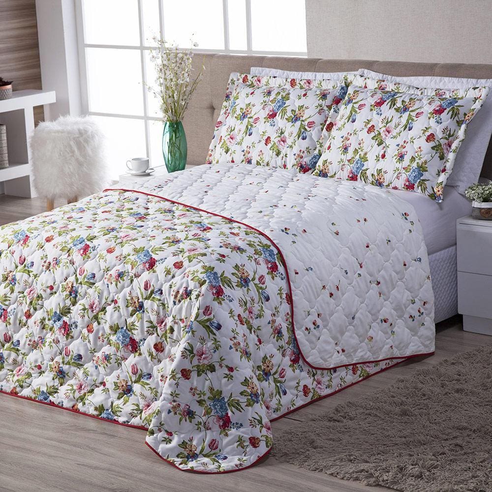 Kit Colcha Cobre Leito Queen 3 Pçs Aurora Floral