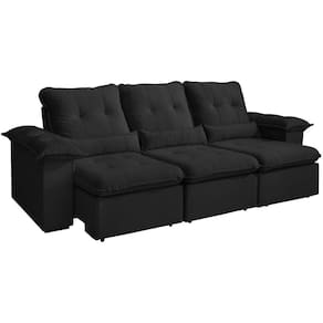 Sofá Arsenal 5 Lugares Retrátil e Reclinável 270cm 3 Módulos Tecido Veludo Aifos Cor Preto