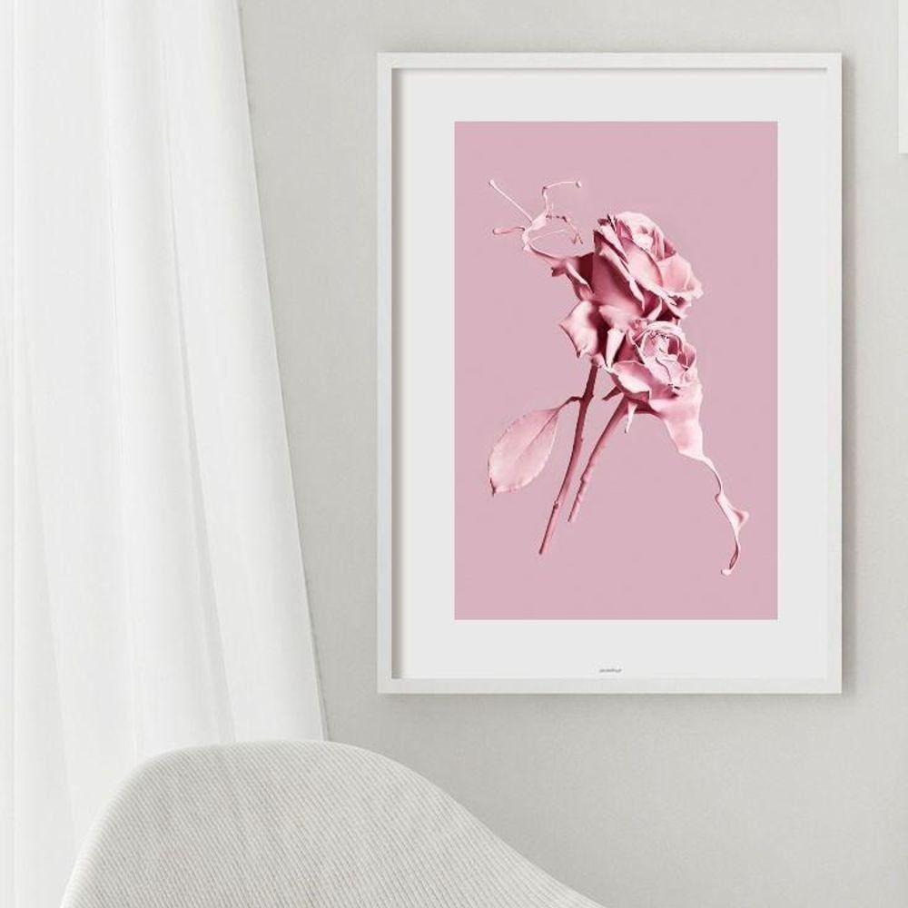 Quadro Flores Rosas De Tinta - 60X48Cm