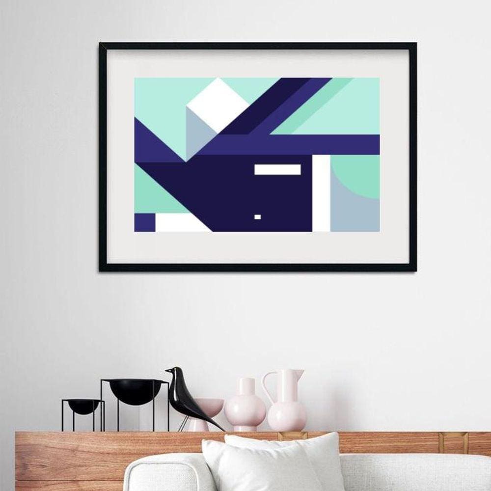 Quadro Abstrato Geométrico Verde E Azul- 60X48Cm