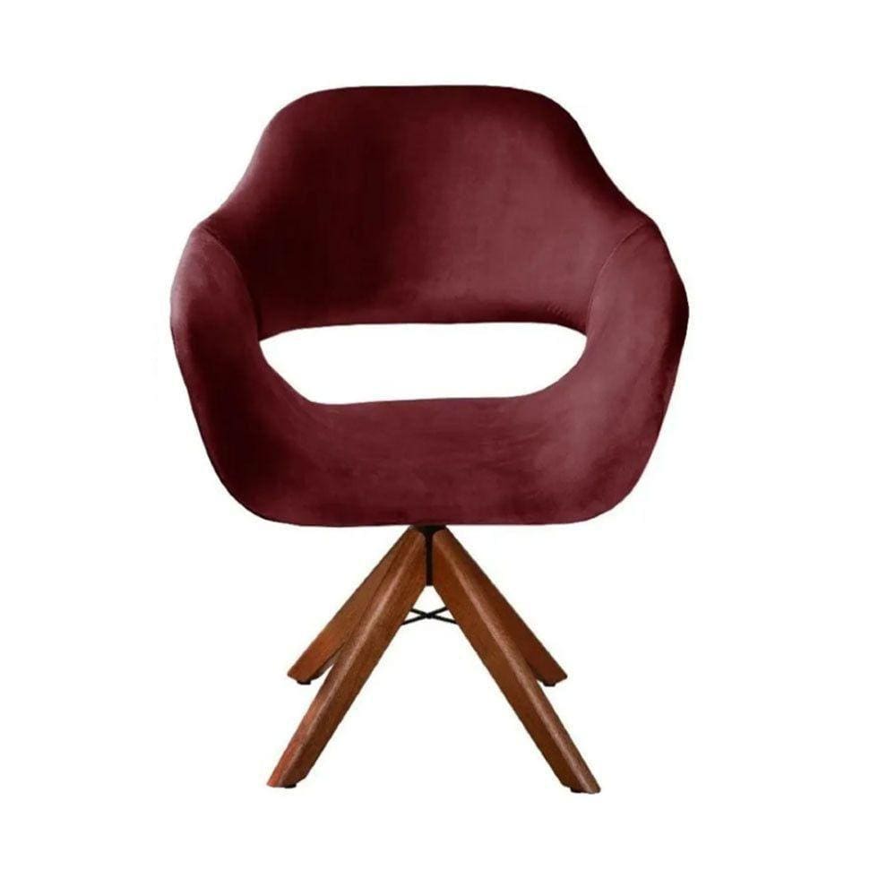 Poltrona Decorativa Zara Pé Giratório Em Madeira Bordo