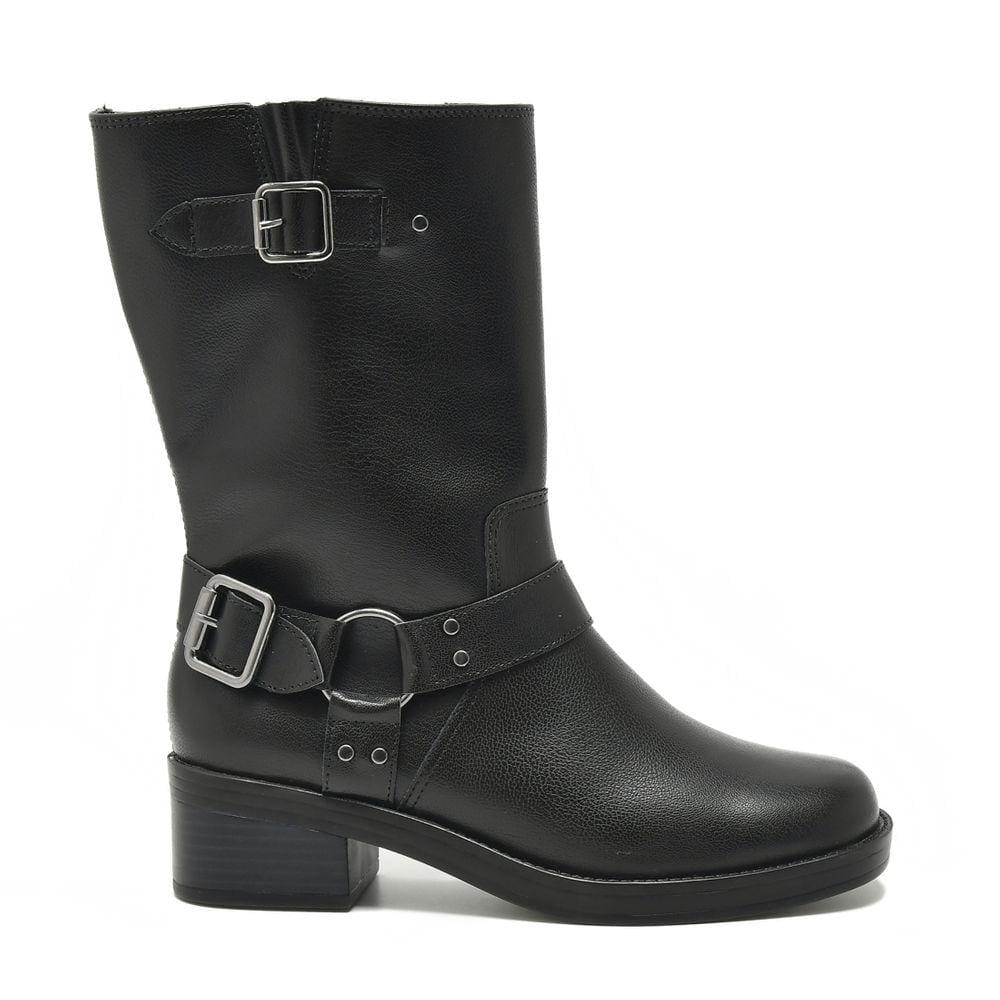 Bota Biker Cano Médio Via Marte Salto Baixo e Fivela Feminino 035-002