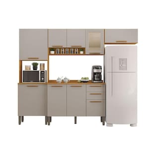 Cozinha Completa New Valencia Vidro Reflecta 4 Pçs 8 Portas Cinamomo - Off White
