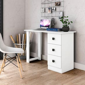 Escrivaninha para Home Office 3 Gavetas 110 Cm Branco Móvel Bento