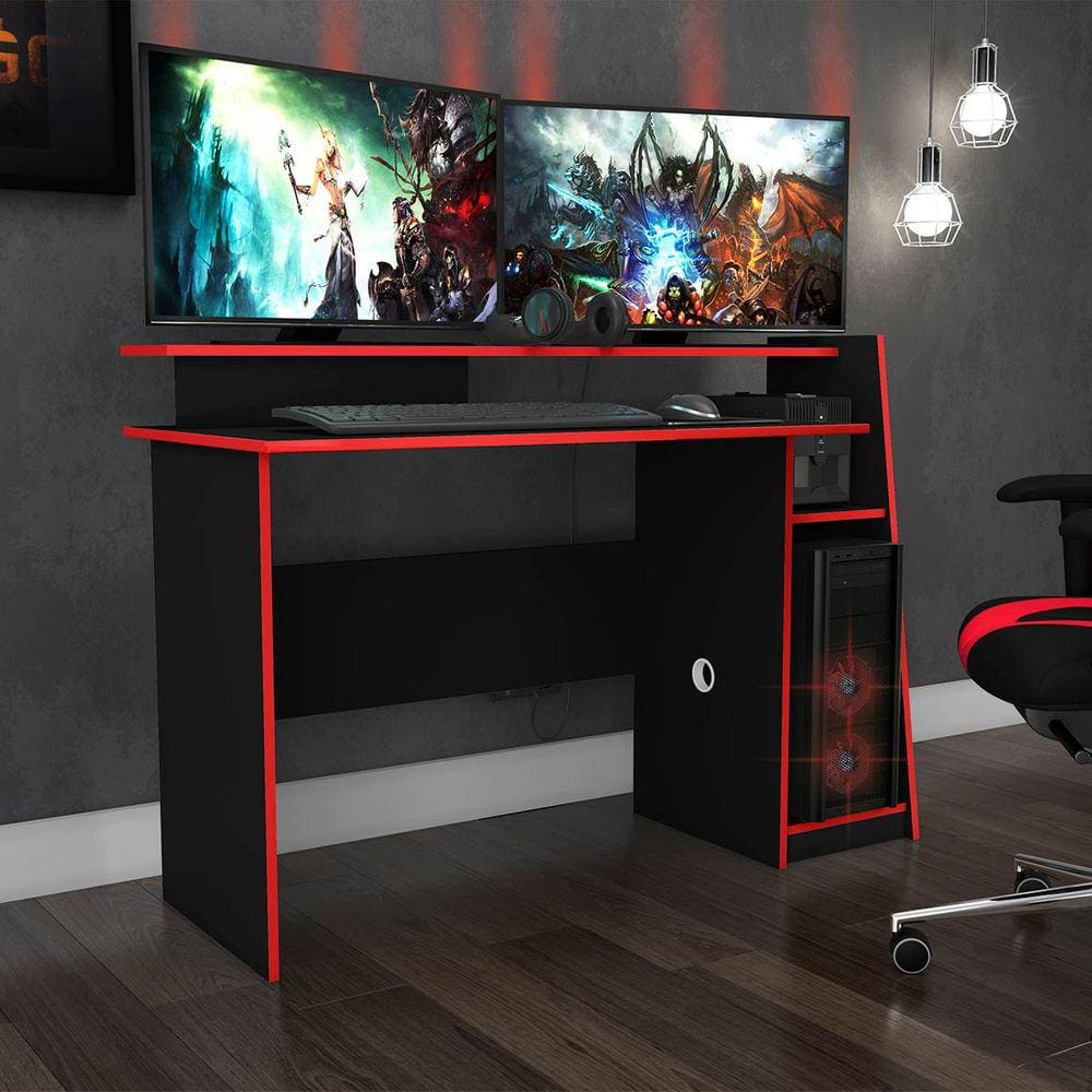 Mesa Escrivaninha Gamer 130 Cm para PC Evolution Preto Vermelho Móvel Bento