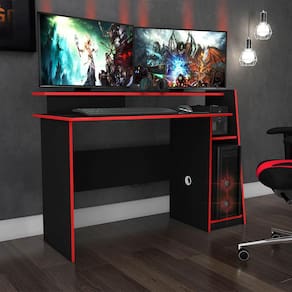 Mesa Escrivaninha Gamer 130 Cm para PC Evolution Preto Vermelho Móvel Bento