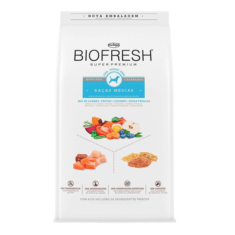 Ração Biofresh Cães Adultos Castrados Raças Médias 3kg