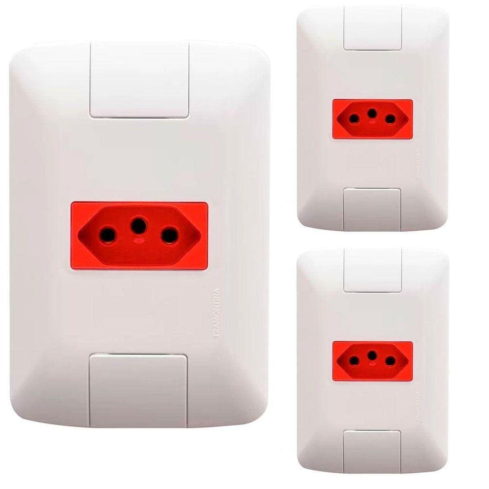 Kit 3 Cj 4X2 1 Tomada 2Pt Tramontina Aria 20 A 250V Vermelho
