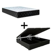 Cama Baú Queen 158 Tecido Sintético Preto Com Colchão Marrocos - Poliéster - Espuma D33 30cm