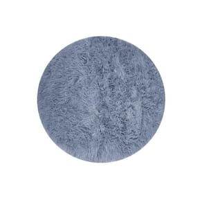 Tapete Redondo Azul Cinza Felpudo Leve Antiderrapante 120cm