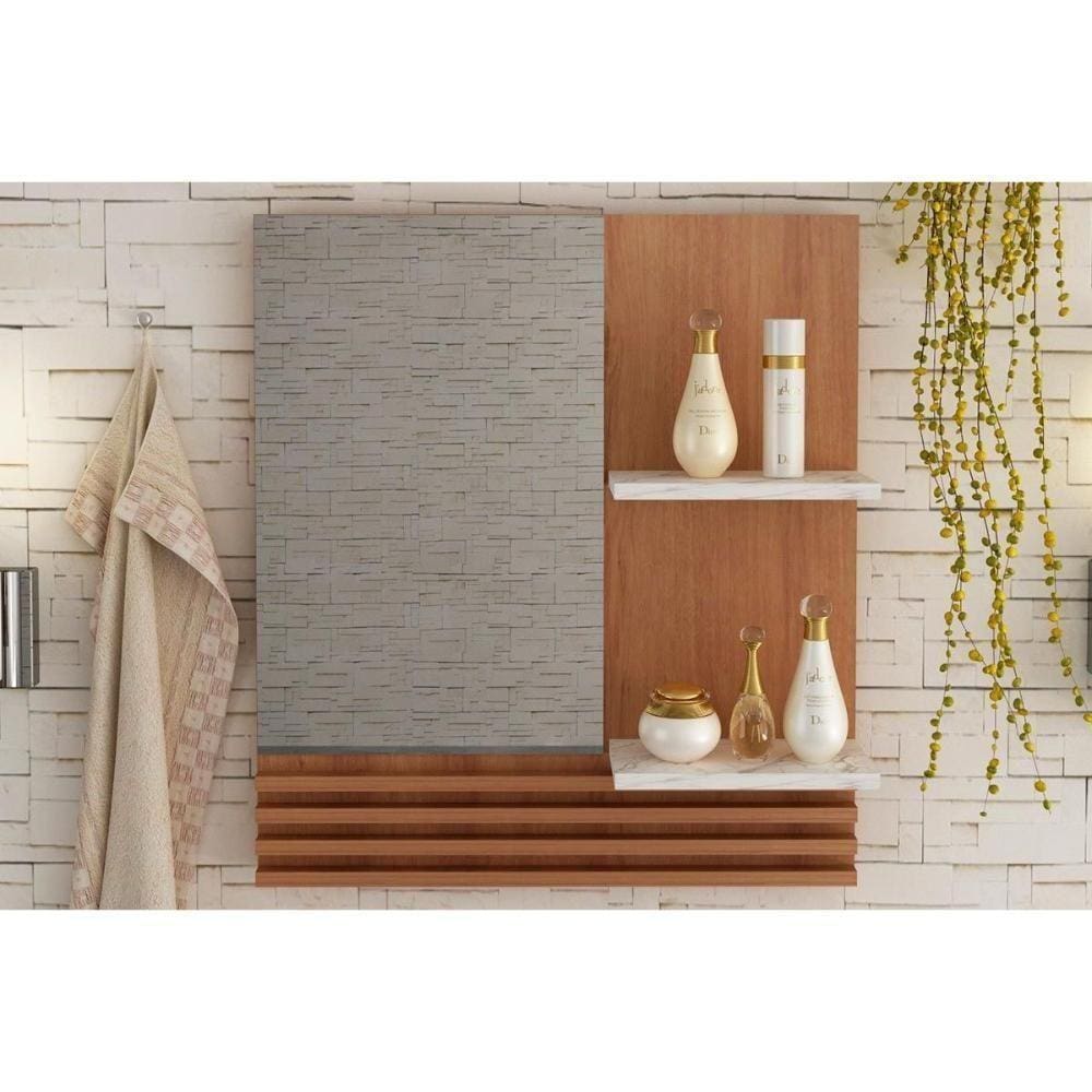 Armário De Banheiro C-espelho Suspenso Bn3614 60cm Cor Amendoa-marmore Branco - Tecno Mobili