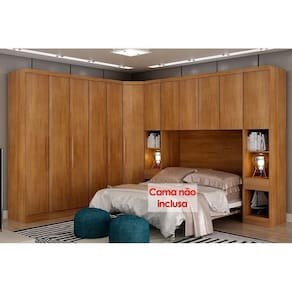 Quarto Casal Rizon 7 Peças (1 Armário Ponte 1 Closet 3 Guarda Roupas ) Freijo Cumaru