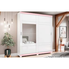 Guarda Roupa Casal 2 Portas De Correr E 3 Gavetas C/ Espelho E Pés Verg Branco/rosa - Henn