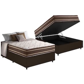 Conjunto Box Baú Casal: Colchão Molas Anjos Duo Sono Masterpocket+base Courano Brown(138x188)