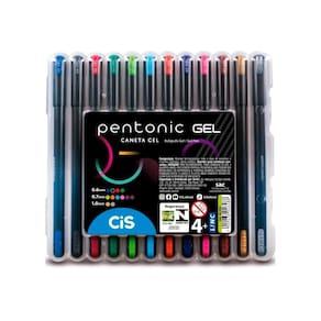 Caneta em Gel Ponta Fina 0.6/0.7/1.0mm Pentonic Estojo c/ 12 Cores - CIS