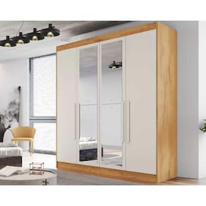Guarda Roupa Solteiro 3 Gavetas E 4 Portas C-2 Espelho Nantes Peroba-off White - Europa