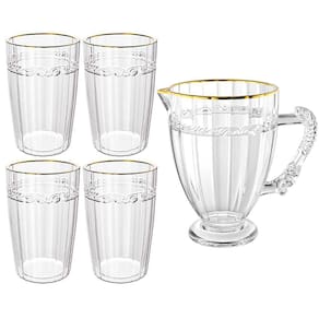 Jogo Copos E Jarra Cristal Transparente Fio Ouro Imperial 5