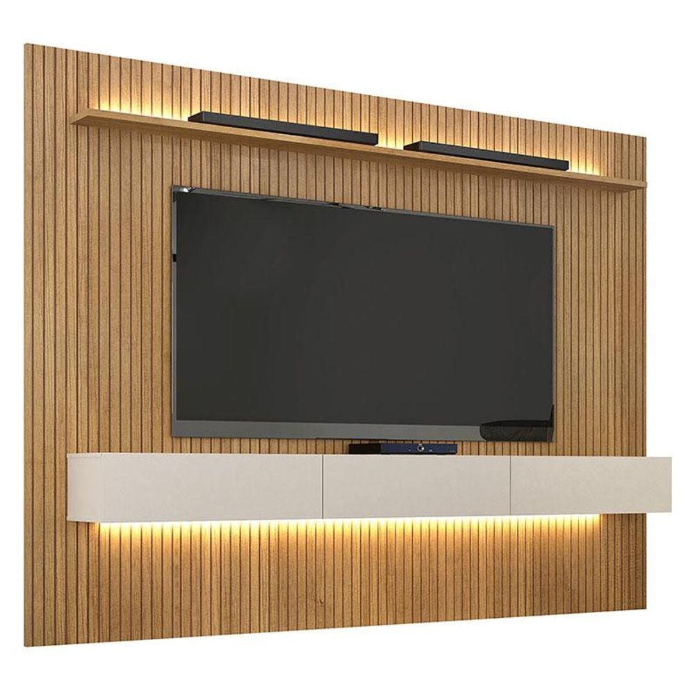 Home Suspenso Frisado Curitiba 2240 com Nicho e Led Cinamomo Off White - Valdemóveis